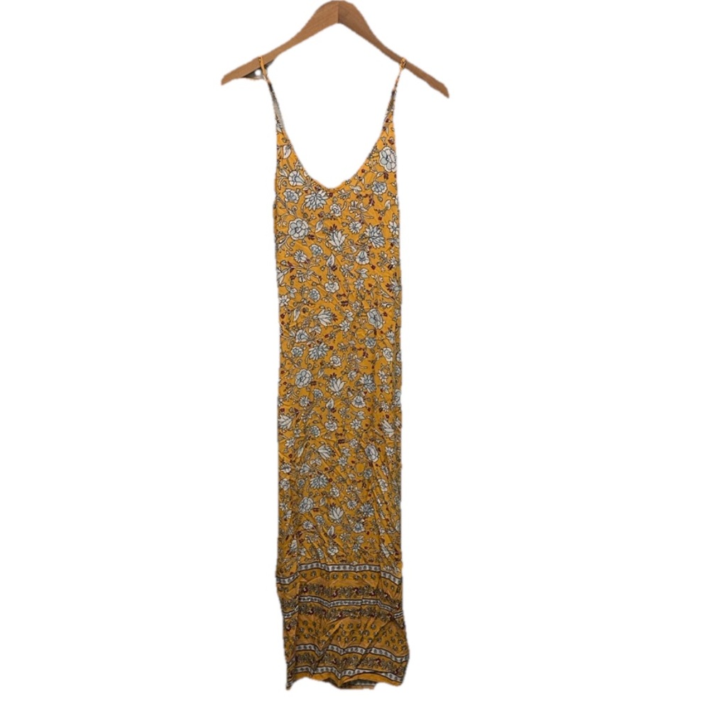 Old Navy Womens Floral Yellow Maxi Dress Cross Back Strappy‎ Summer Boho Artsy